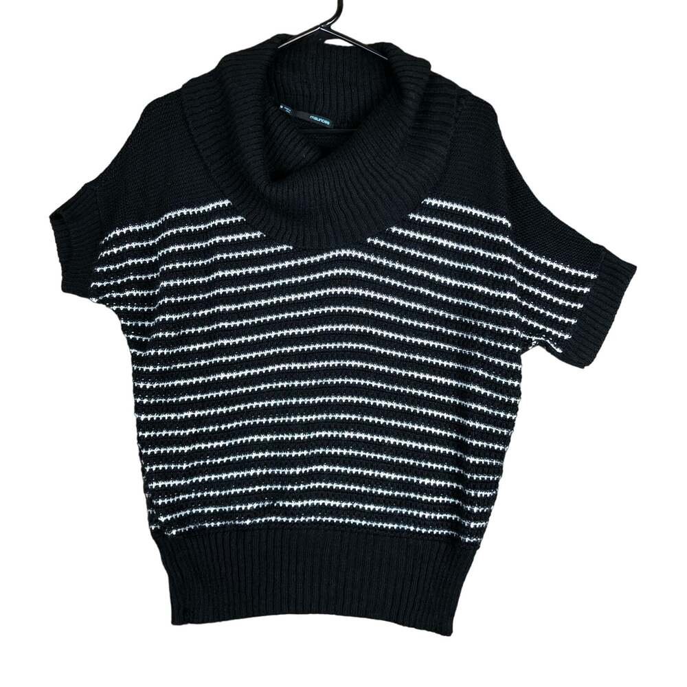 Maurices Womens Sweater Black White Striped Cowl Neck Dolman Short Sleeve Medium